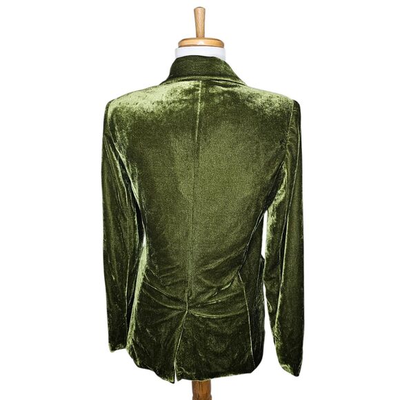 Nasty Gal Olive Green Velvet Blazer Jacket Side Tie Whimsigoth Y2K Festive Sz 2 - Picture 6 of 15